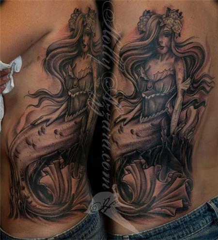 Holly Azzara - Black and Gray Mermaid On Ribs